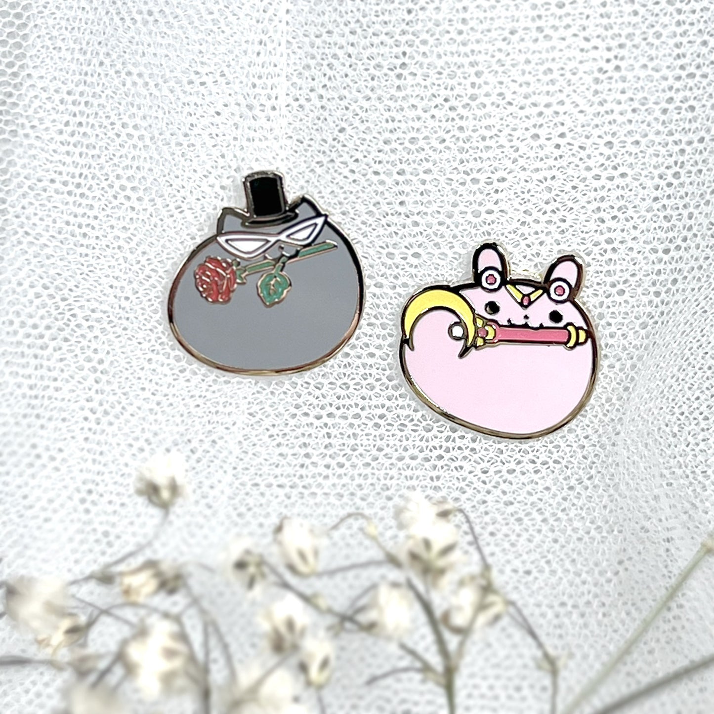 Rose Neko Stabbie Enamel Pin