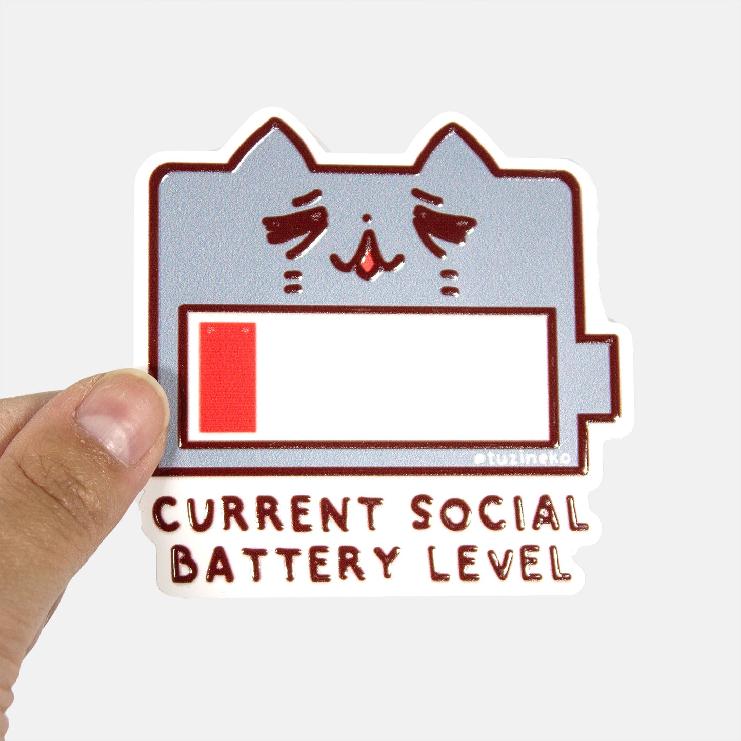 Neko "Current Social Battery Level" Matte Waterproof Sticker with Gloss Spot UV