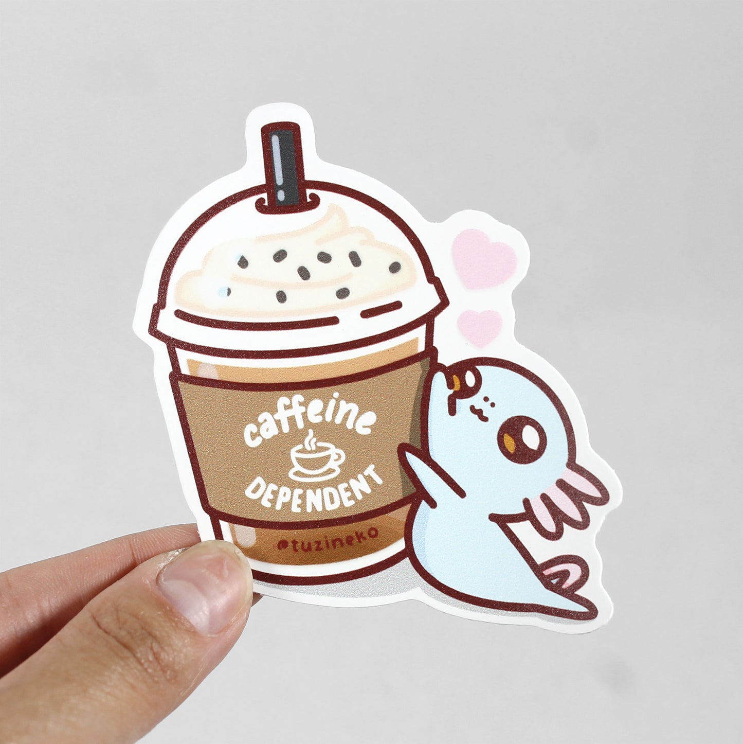 Clingy Upa "Caffeine Dependent" Matte Waterproof Sticker with Gloss Spot UV