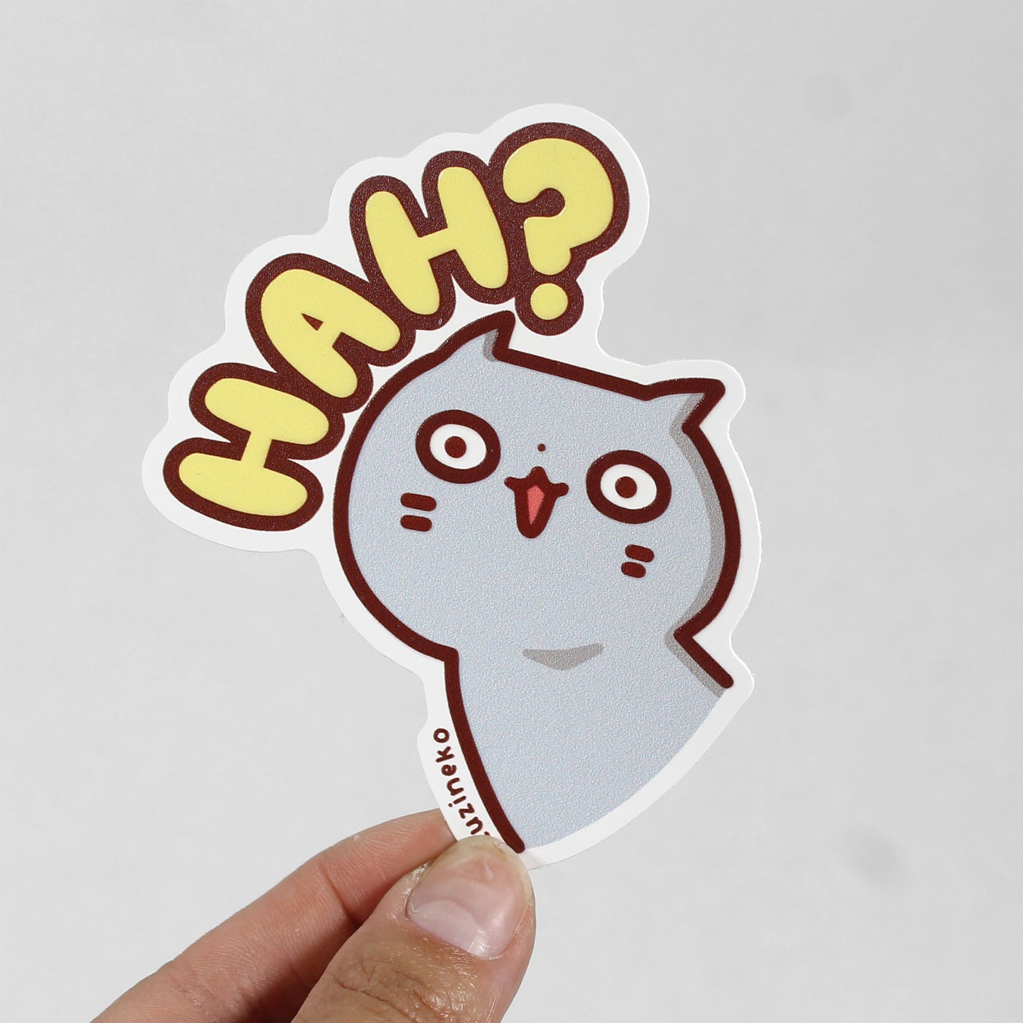 Confused Neko "Hah?" Matte Waterproof Sticker with Gloss Spot UV