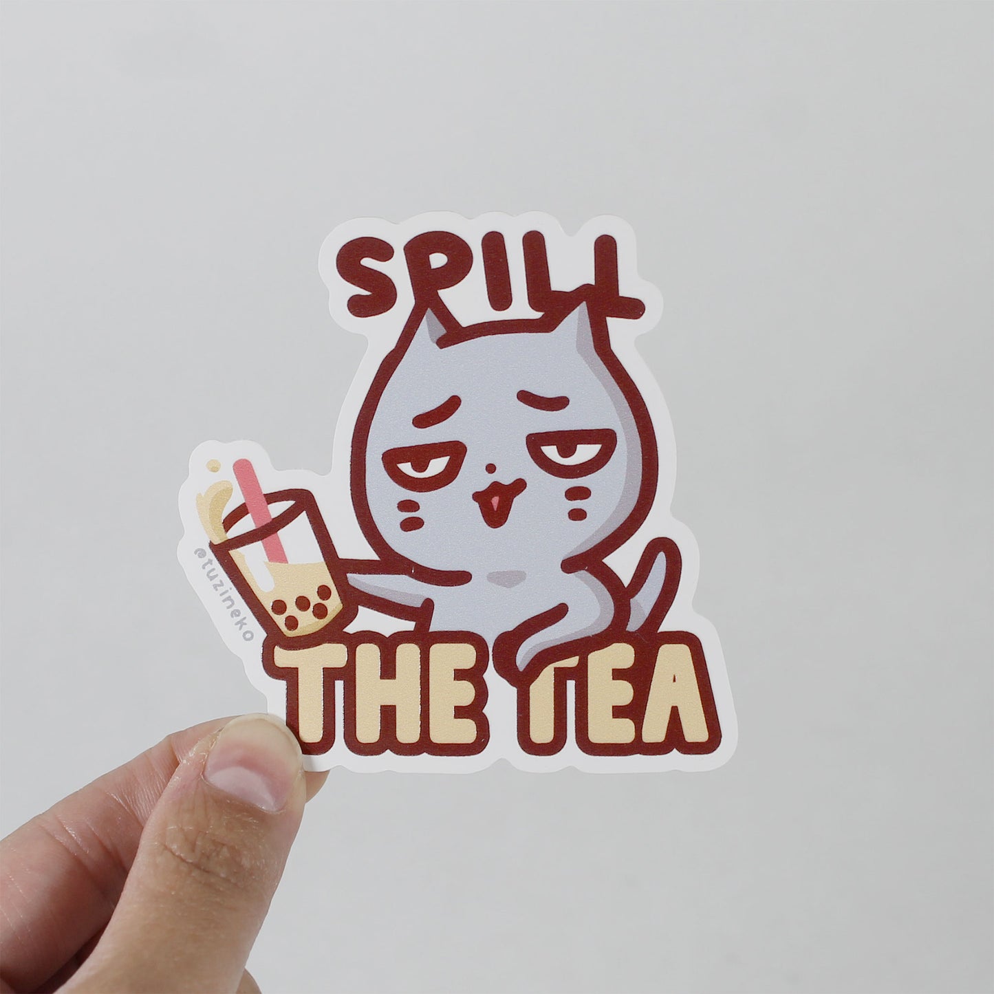 Sassy Neko "Spill The Tea" Matte Waterproof Sticker with Gloss Spot UV