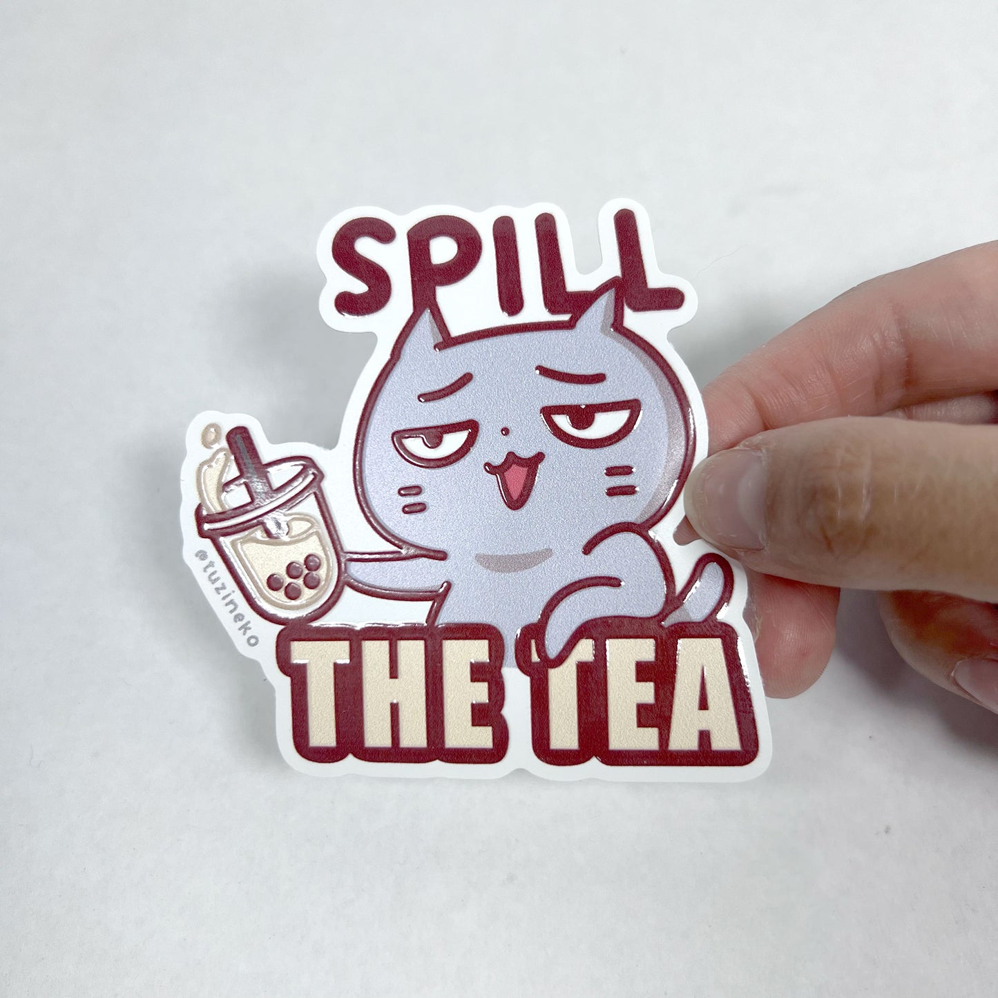 Sassy Neko "Spill The Tea" Matte Waterproof Sticker with Gloss Spot UV