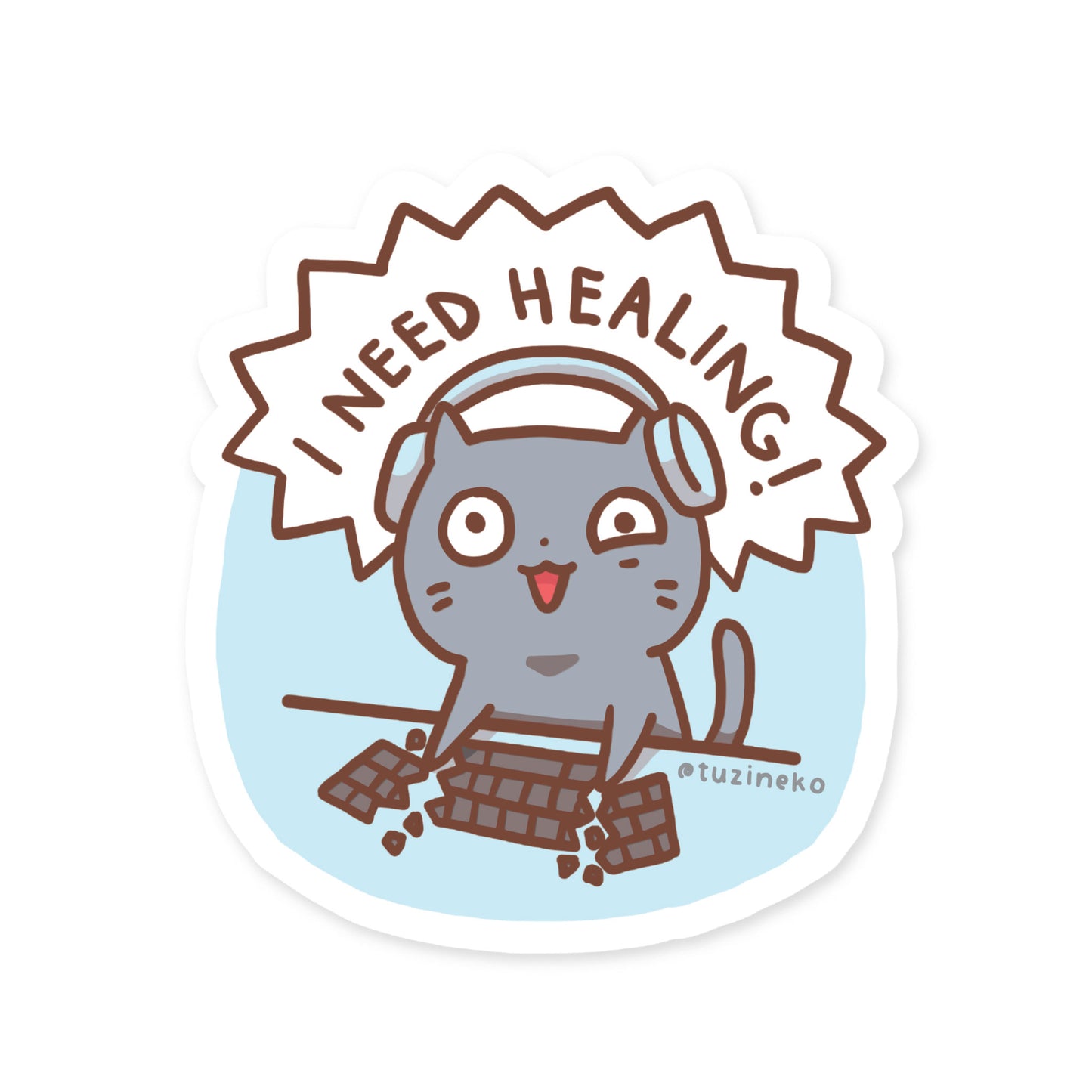 Gaming Neko "I Need Healing!" Matte Waterproof Sticker with Gloss Spot UV