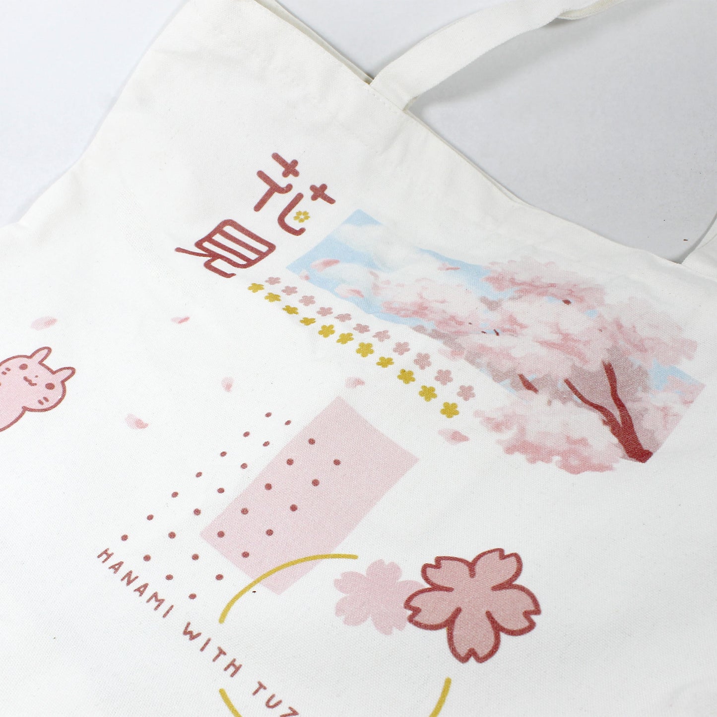 Cherry Blossom "Hanami With Tuzi" Tote Bag With Zipper and Pocket