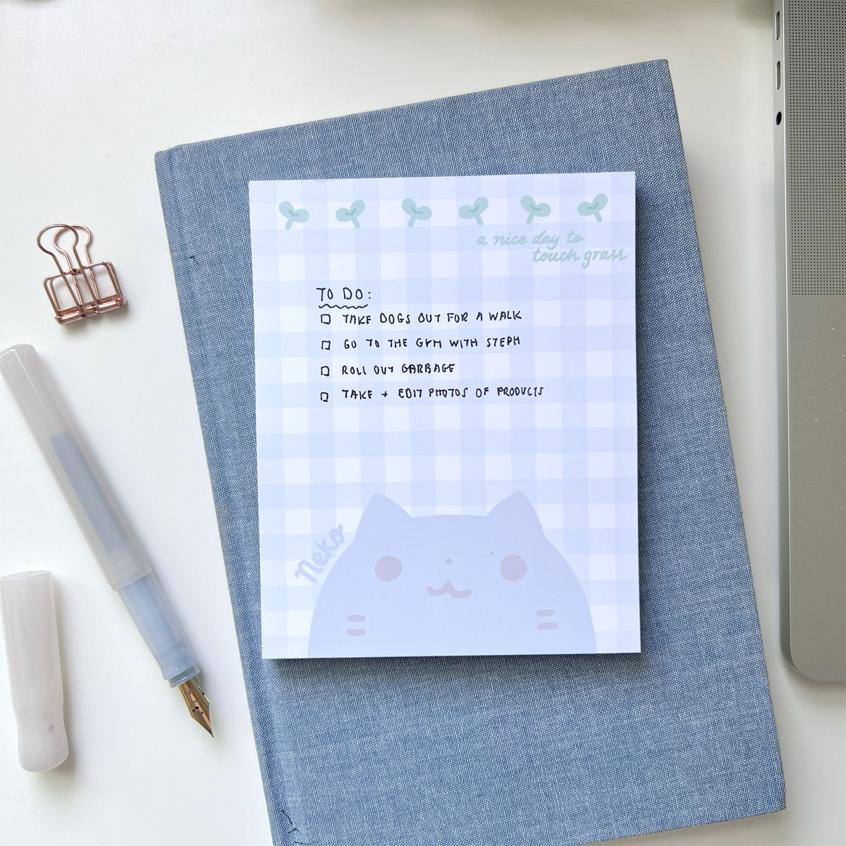 Touch Grass Neko Hand-Crafted Memo Pad