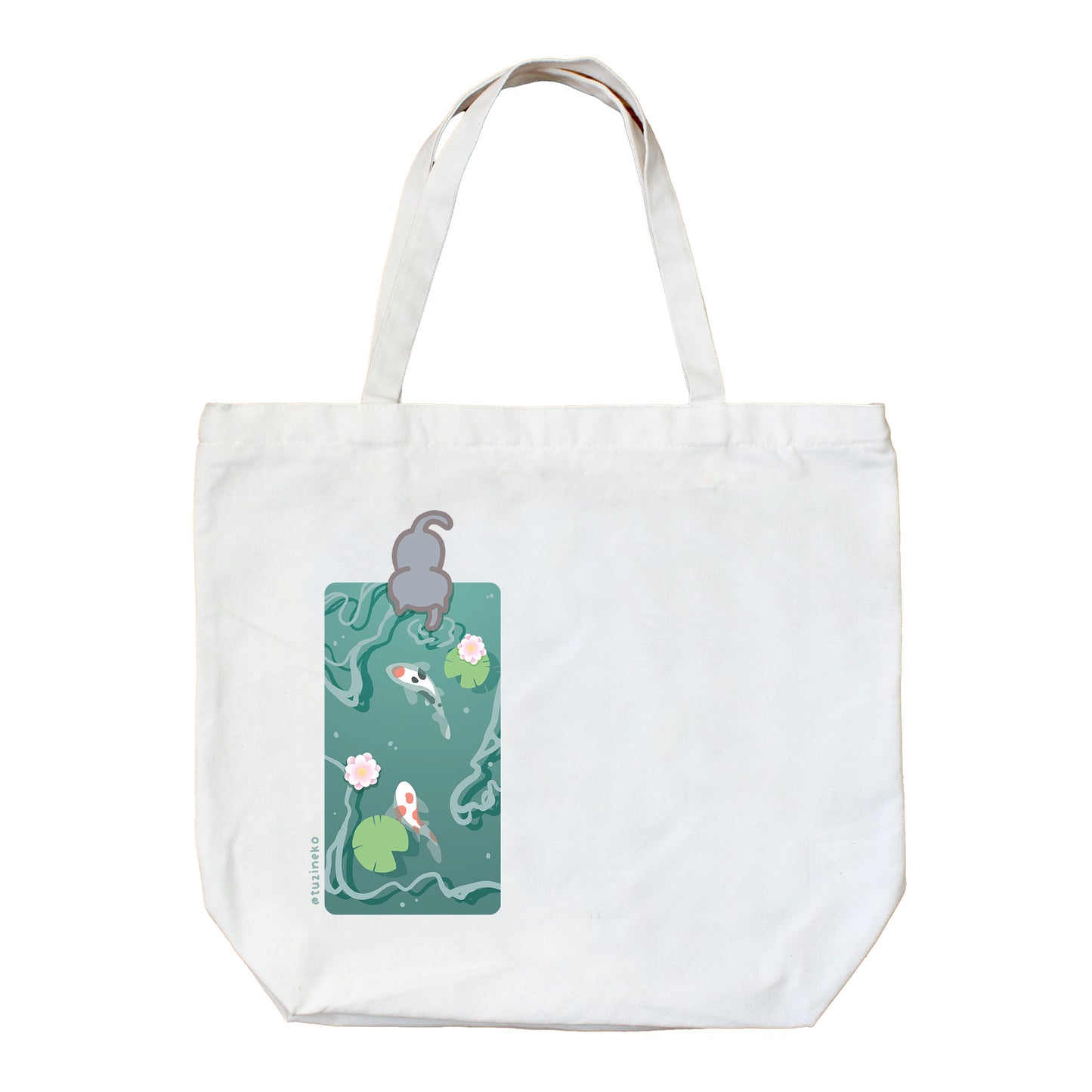 Neko and Koi Tote Bag With Zipper and Pocket