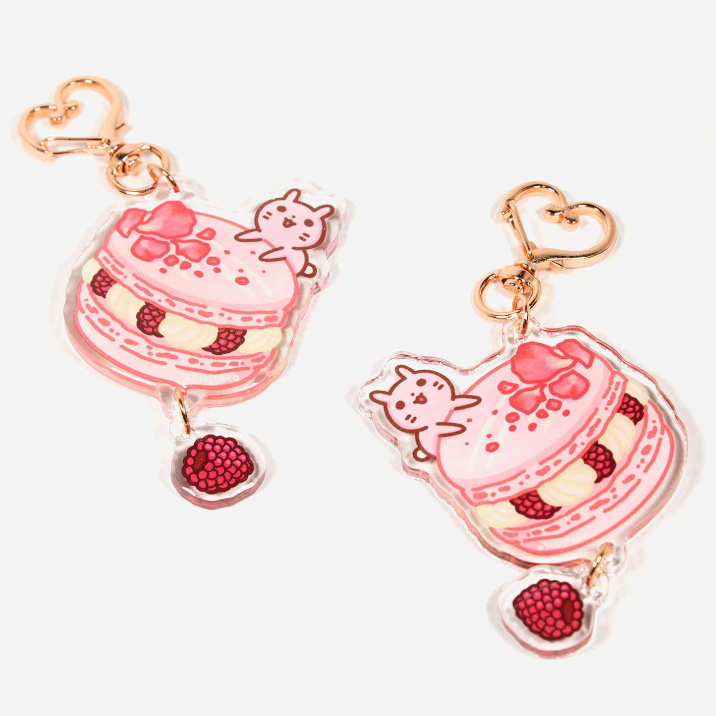 Raspberry Macaron Tuzi Epoxy Double-Sided Linked Keychain