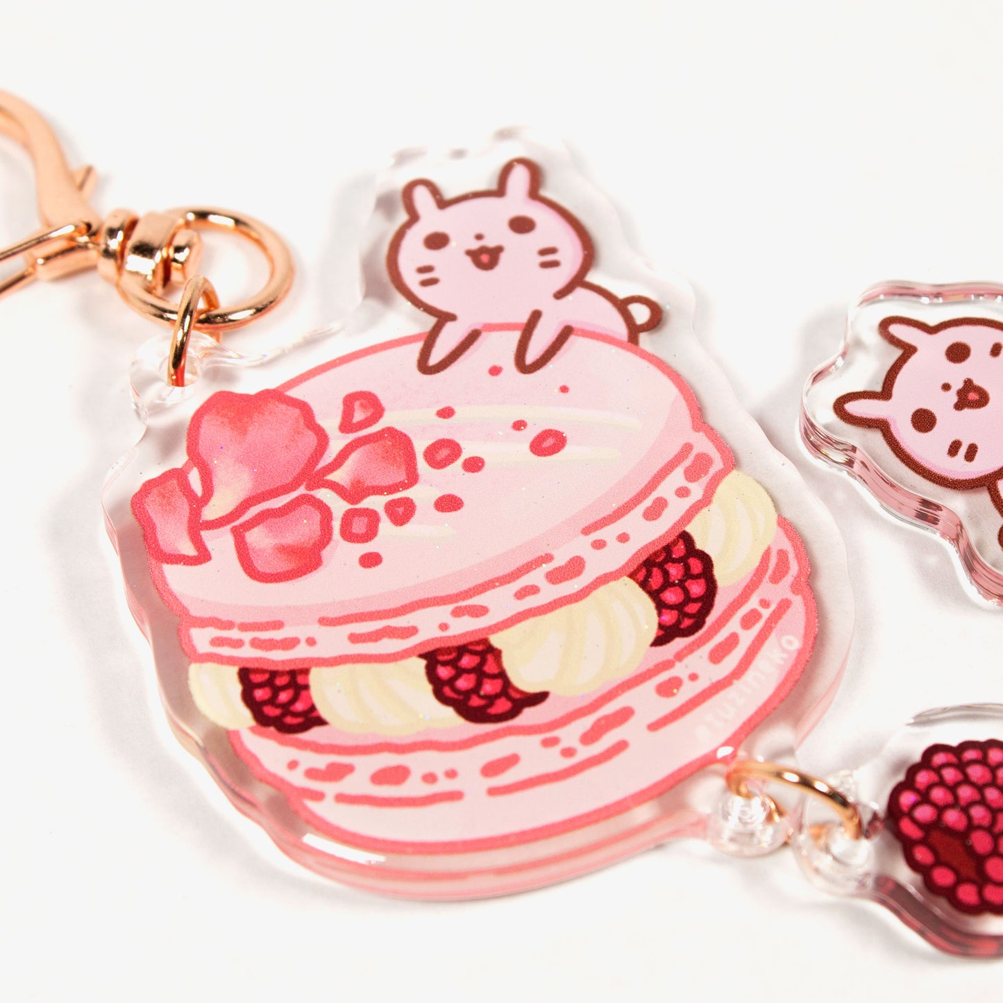 Raspberry Macaron Tuzi Epoxy Double-Sided Linked Keychain